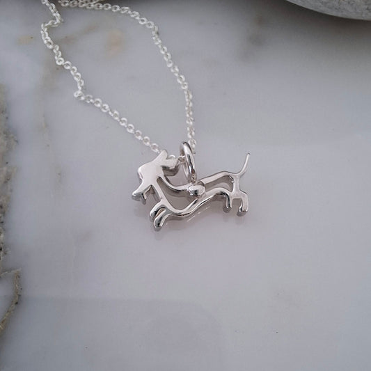 Dashing Dachshund Sterling Silver Necklace