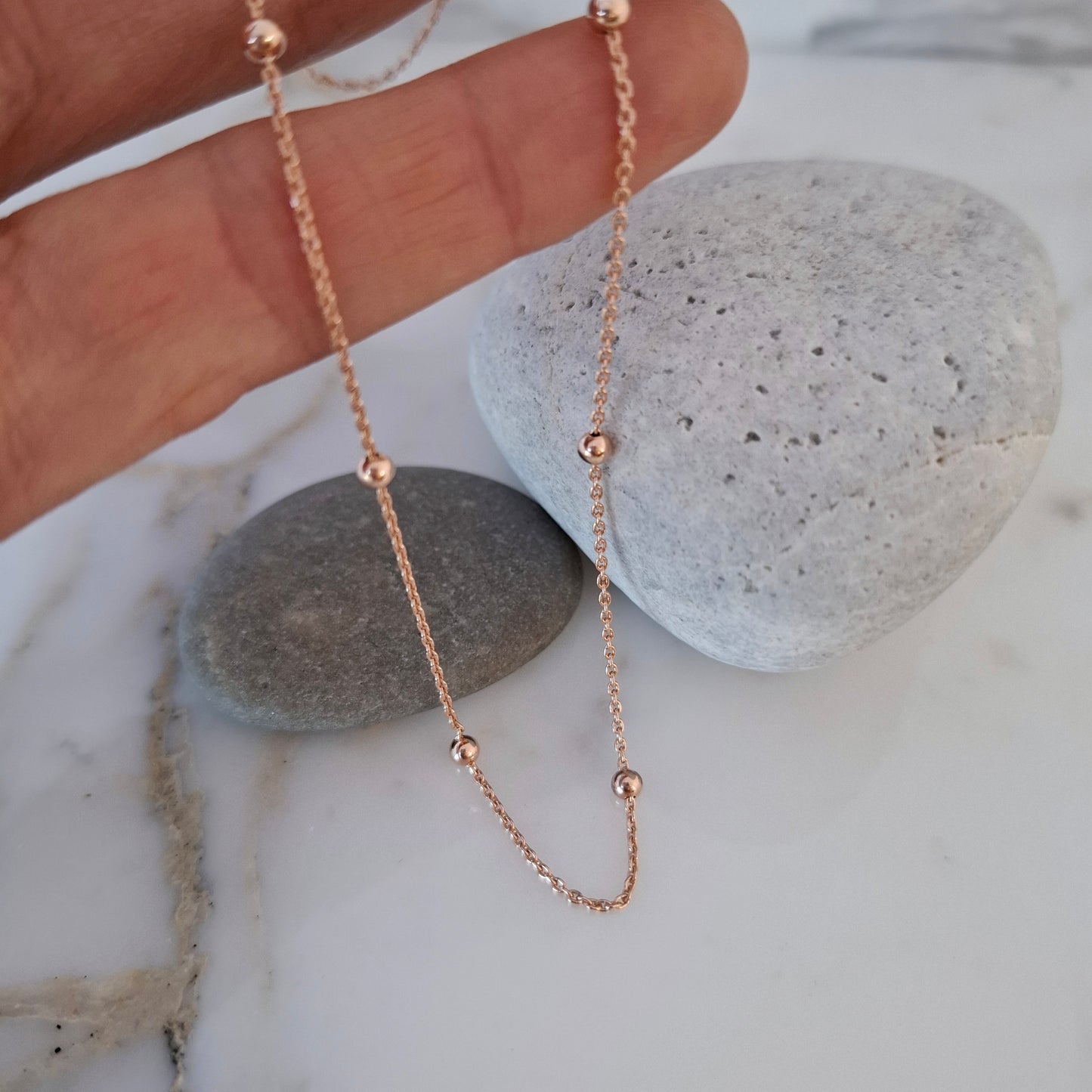 Dainty Silver Beaded Necklace
