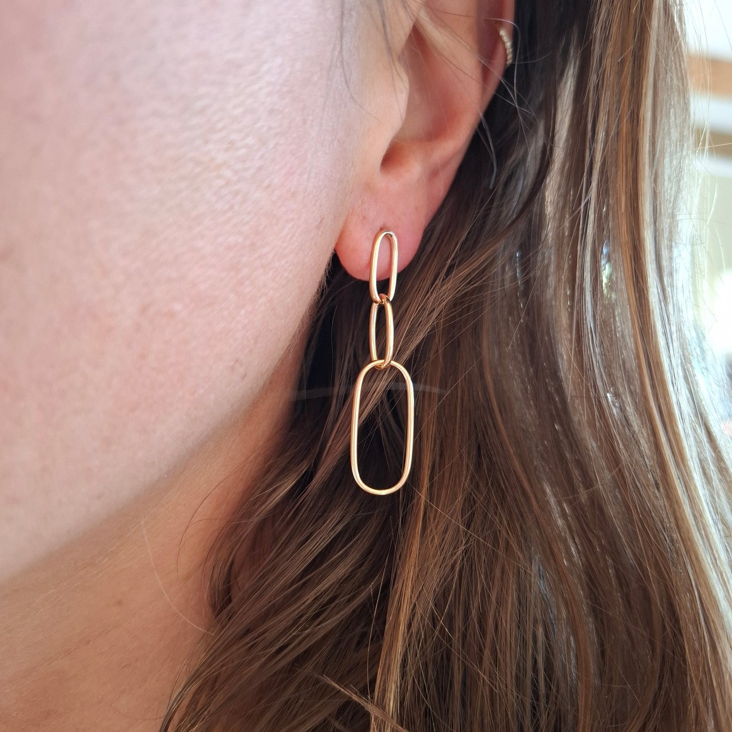 9ct Gold Paperclip Drop Earrings - Modern Statement Jewels
