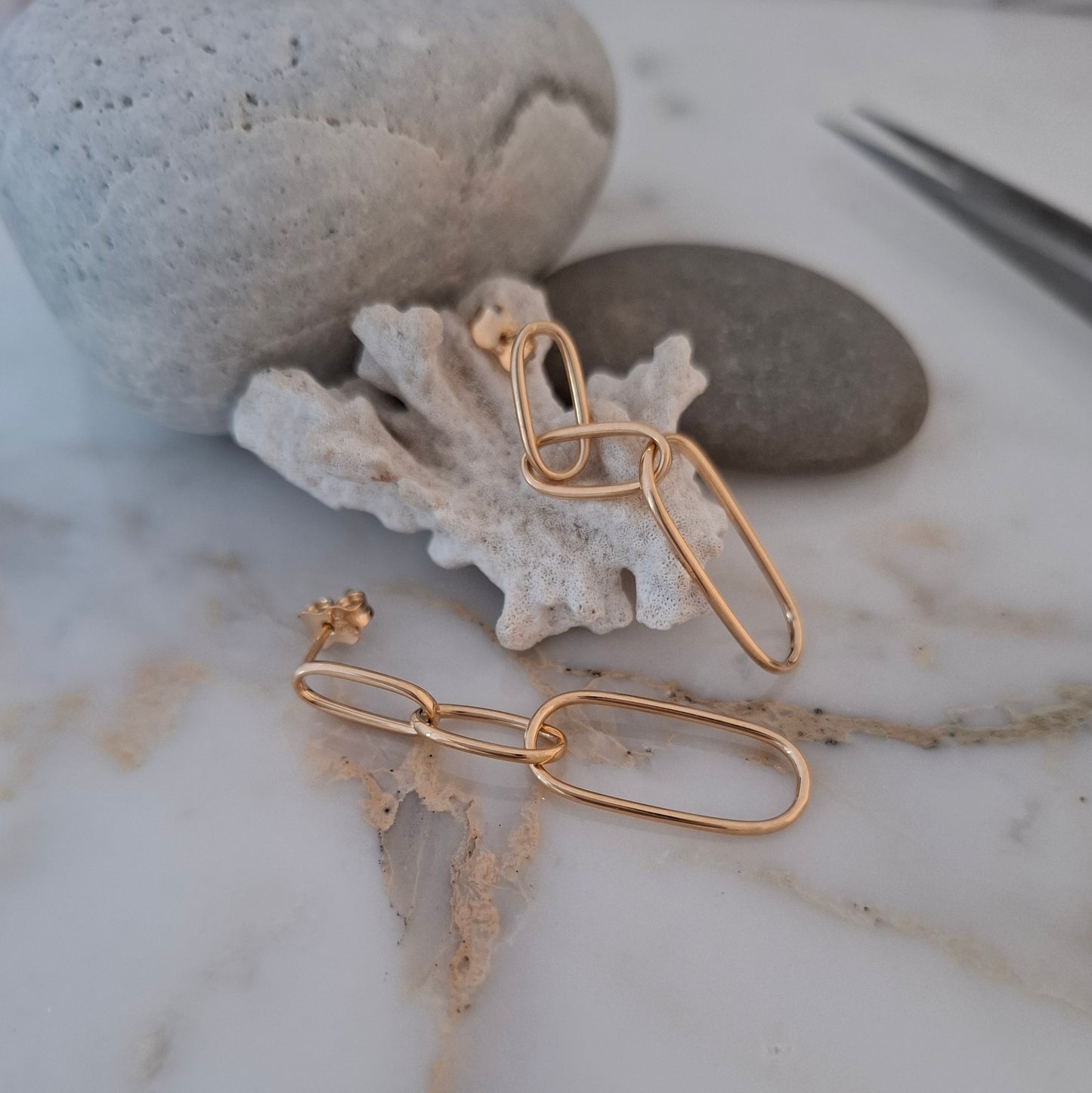 9ct Gold Paperclip Drop Earrings - Modern Statement Jewels