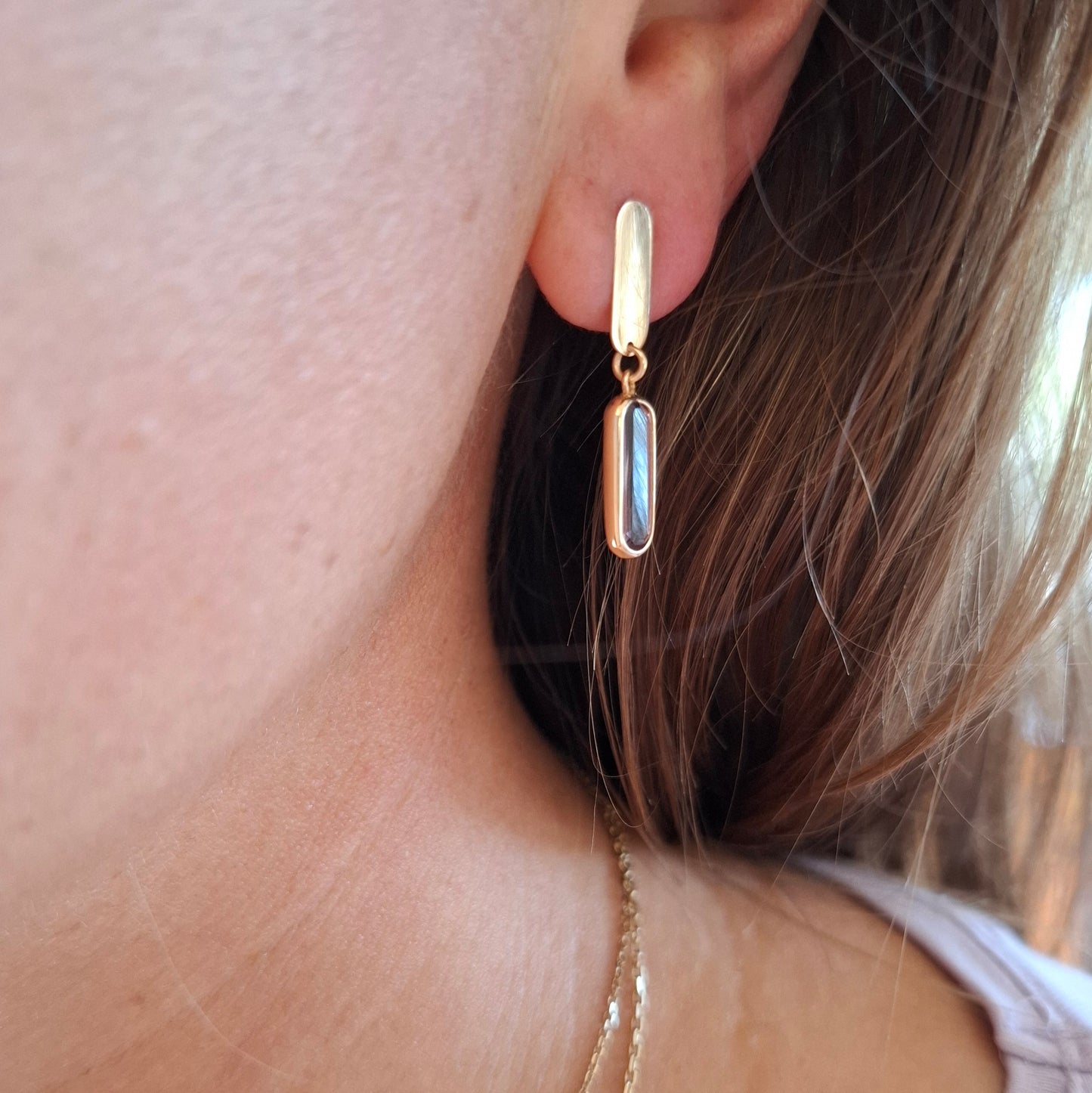 Unique 9ct Gold Amethyst Lilac Gem Drop Earrings
