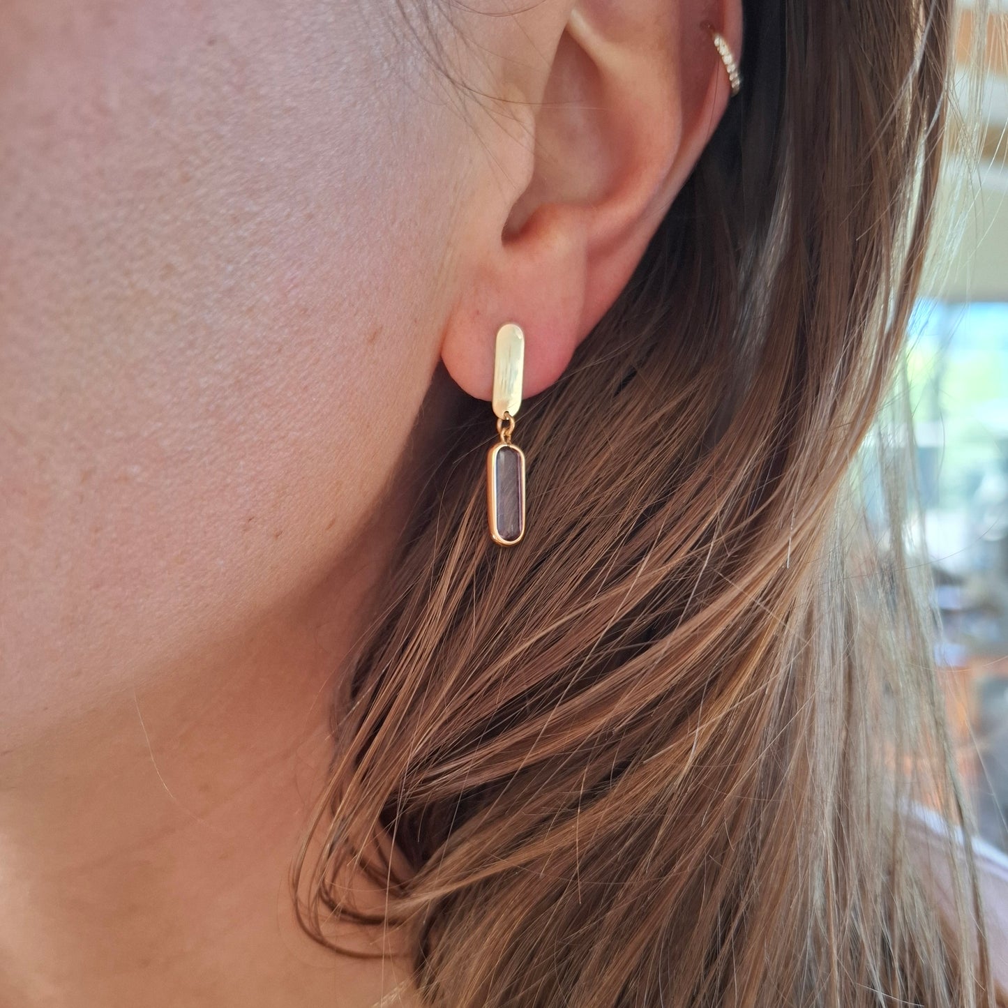 Unique 9ct Gold Amethyst Lilac Gem Drop Earrings