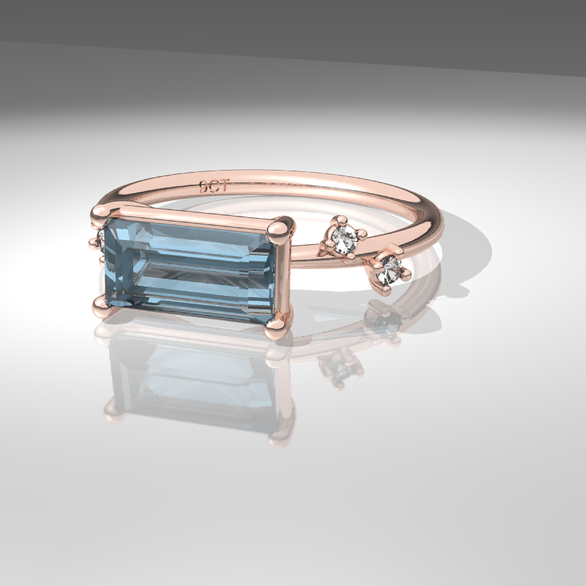 Sky Baguette Cut Blue Topaz & Diamond Ring
