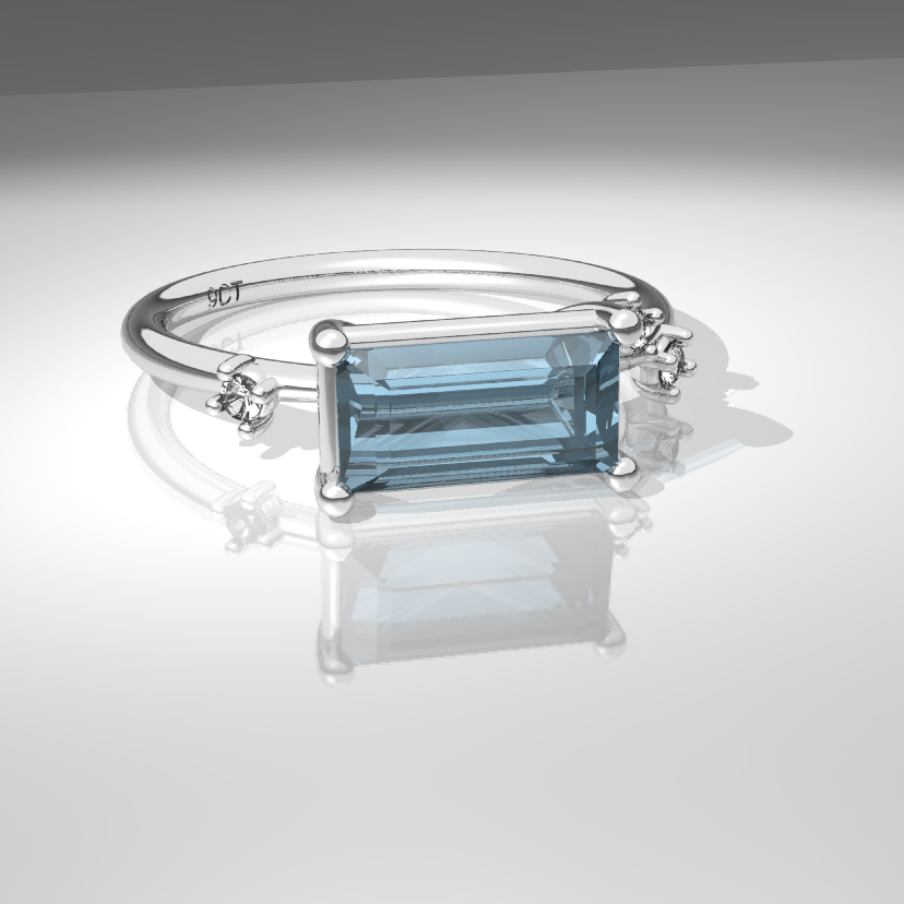 Sky Baguette Cut Blue Topaz & Diamond Ring