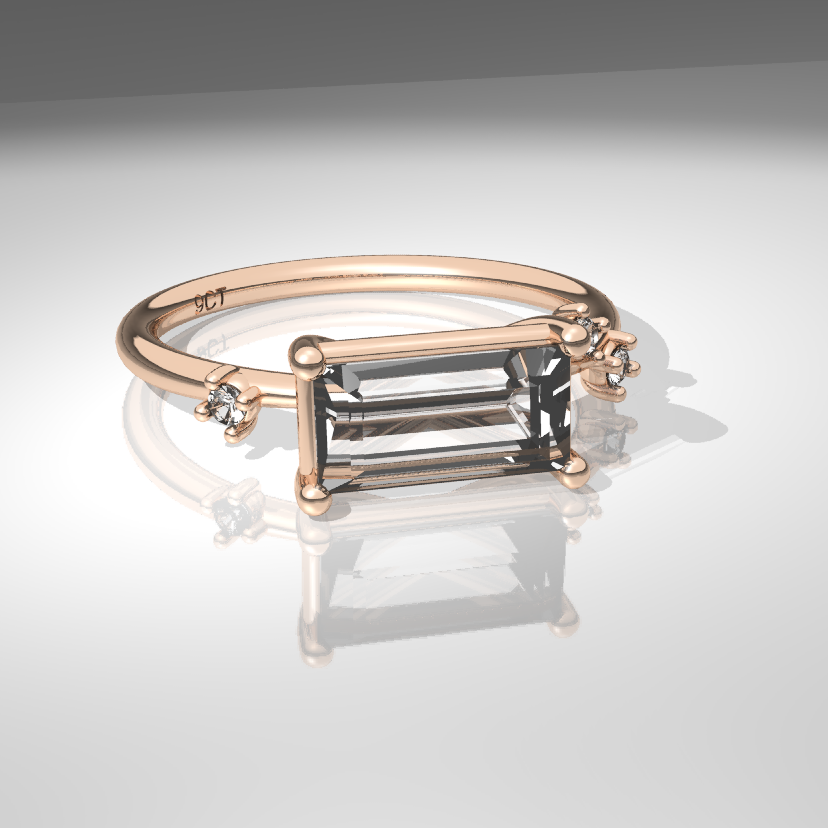 Sky Baguette Cut Blue Topaz & Diamond Ring