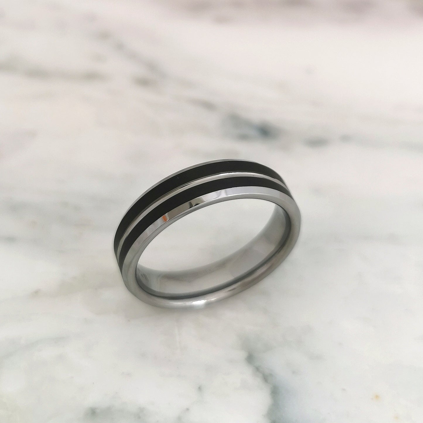 6mm Matt Black Tungsten Ring with Polished Stripe in the Centre