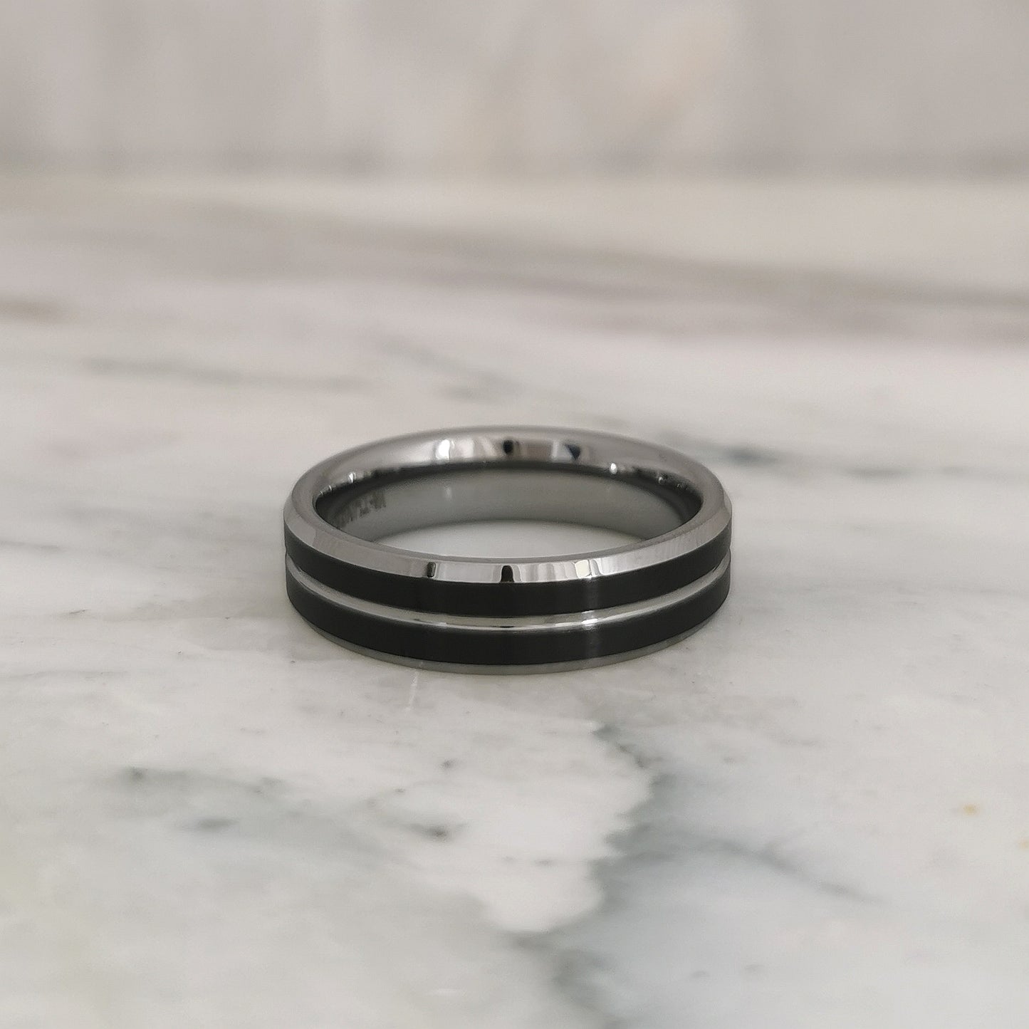 6mm Matt Black Tungsten Ring with Polished Stripe in the Centre