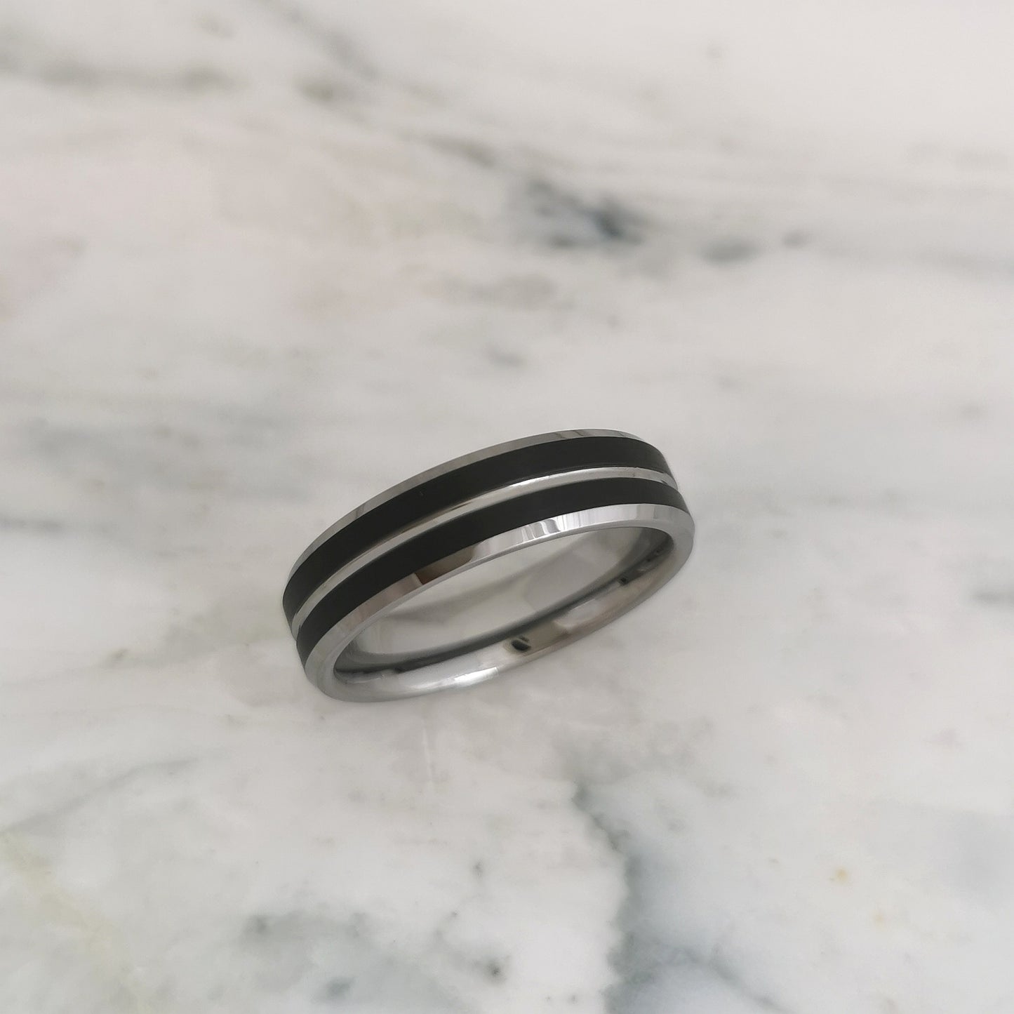 6mm Matt Black Tungsten Ring with Polished Stripe in the Centre