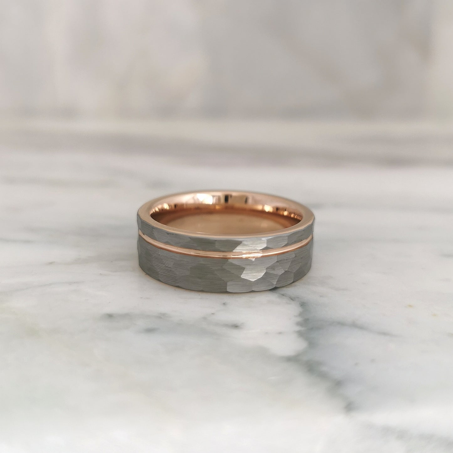 8mm Textured Tungsten Ring with Rose Gold Plating