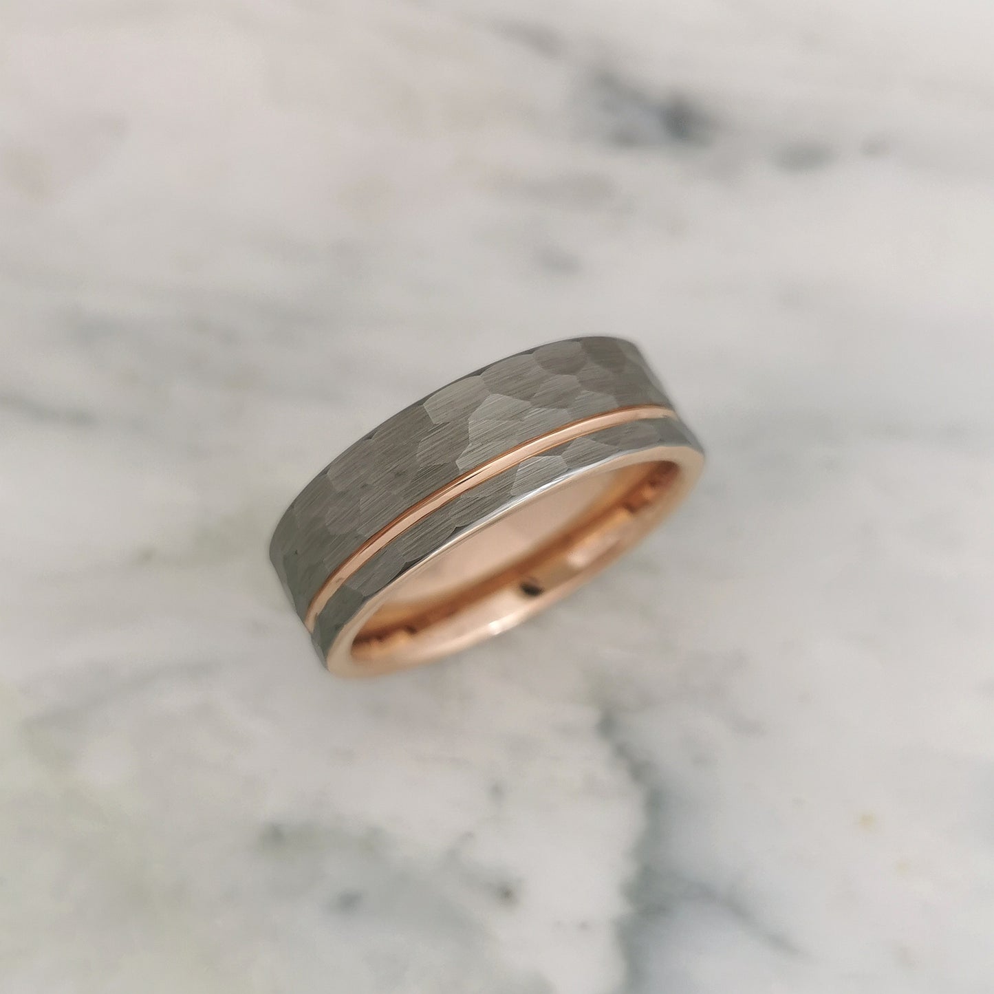 8mm Textured Tungsten Ring with Rose Gold Plating