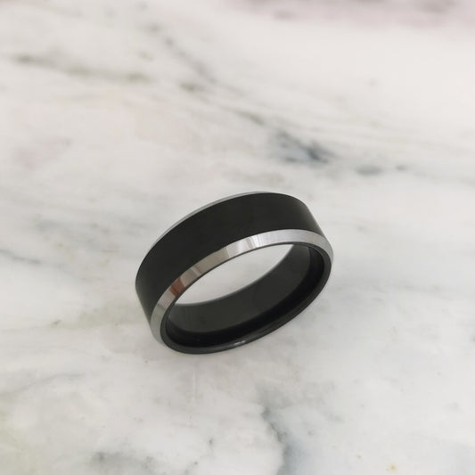 8mm Matt Black Tungsten Ring with Polished Bevelled Edges