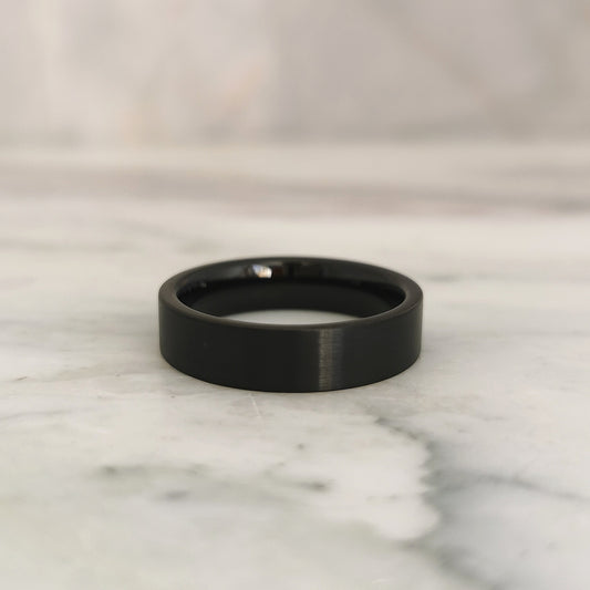6mm Wide Flat Matt Black Tungsten Ring