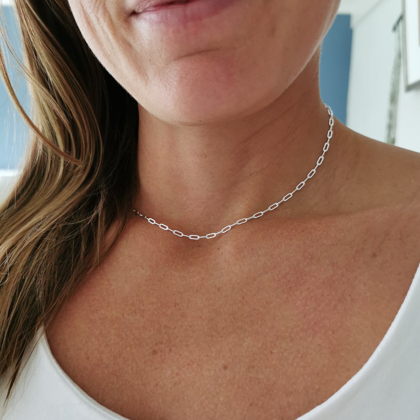 Modern Silver Paperclip Bracelet or Anklet