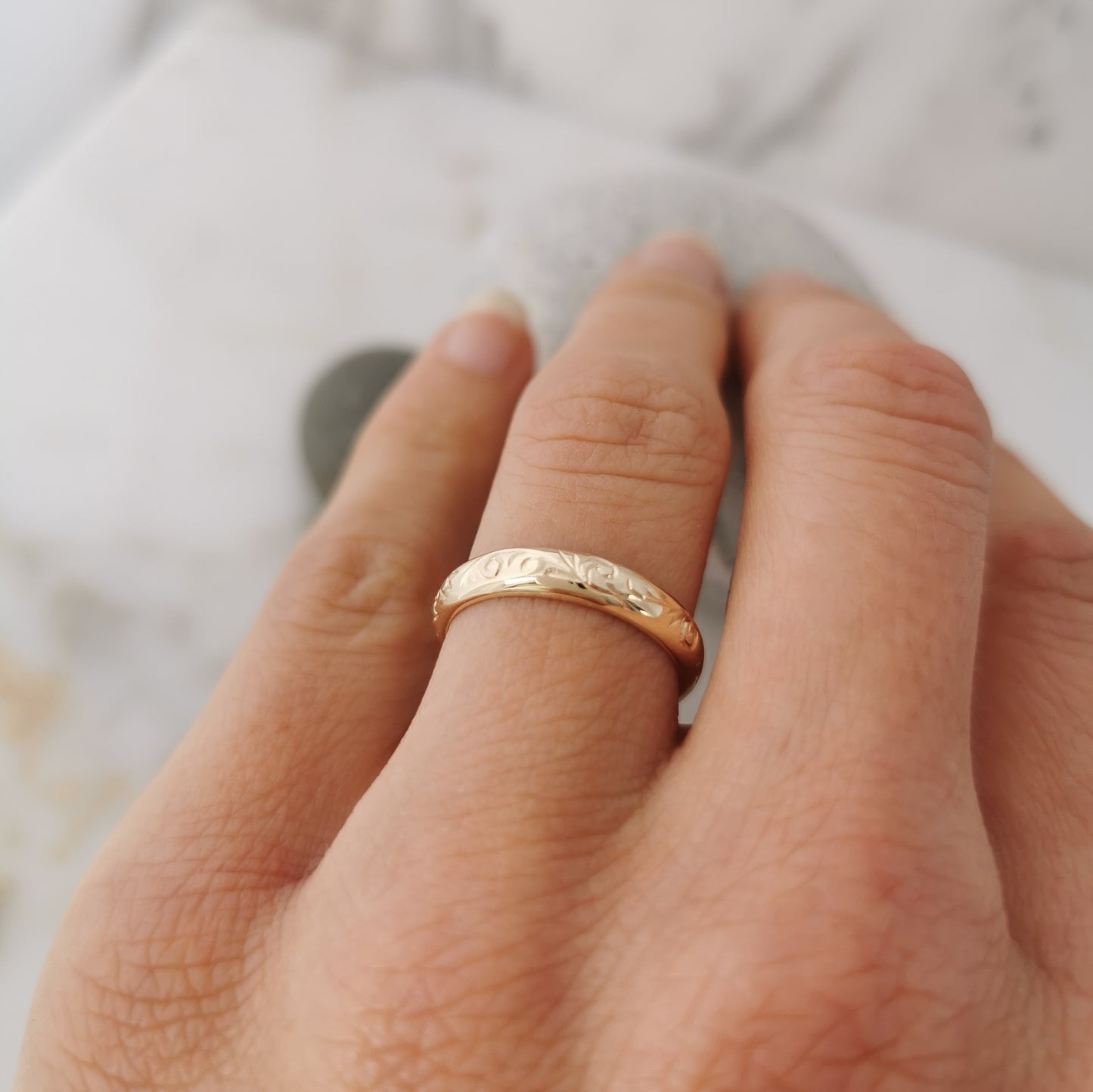 Eclectic Hand Engraved Gold Band