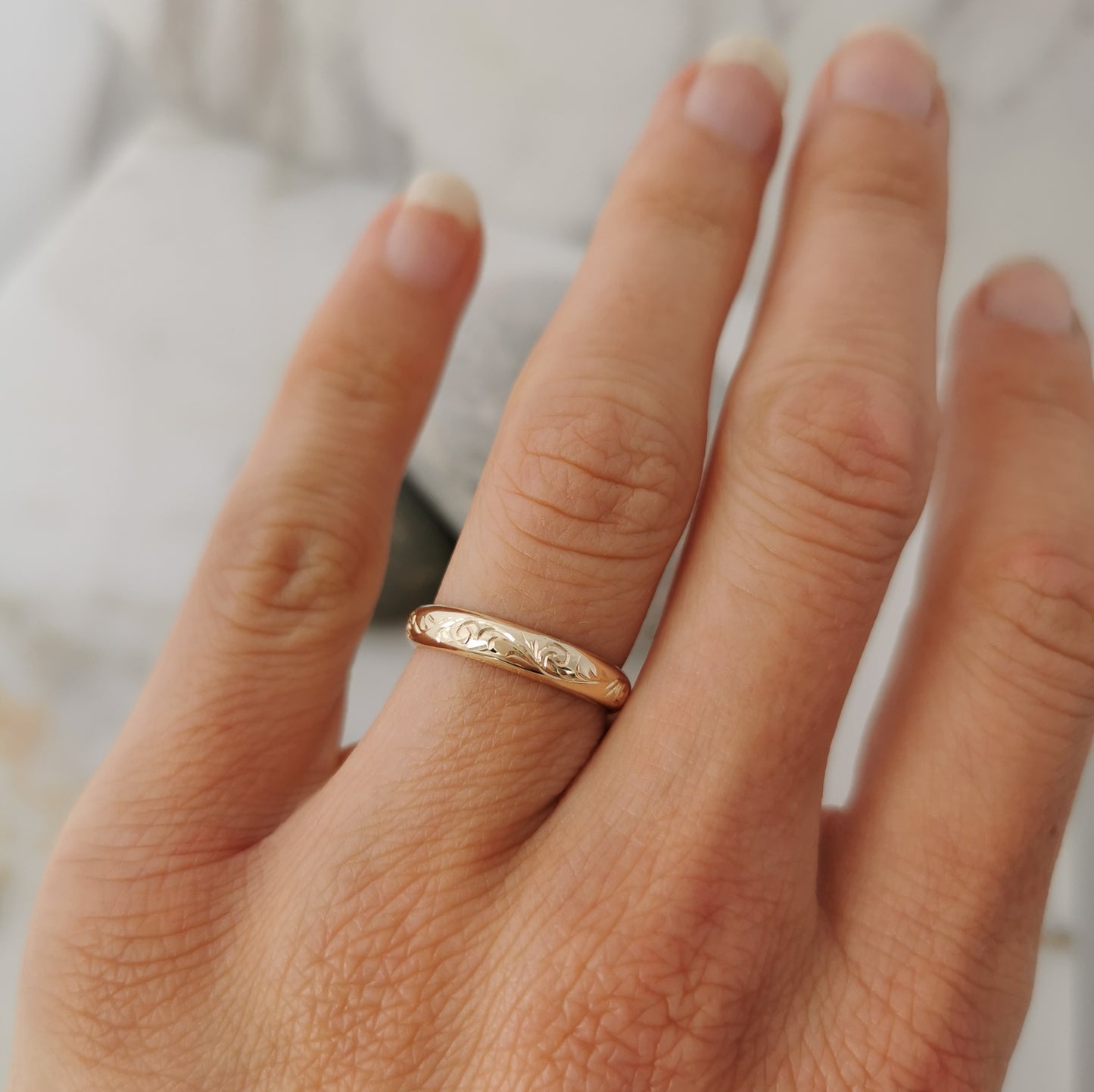 Eclectic Hand Engraved Gold Band