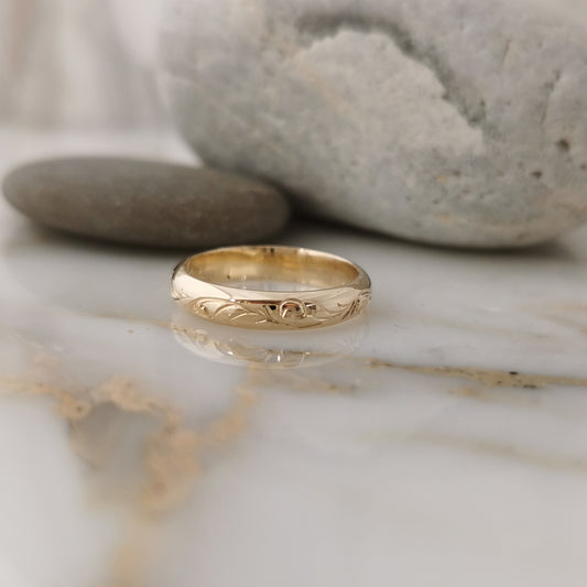 Eclectic Hand Engraved Gold Band