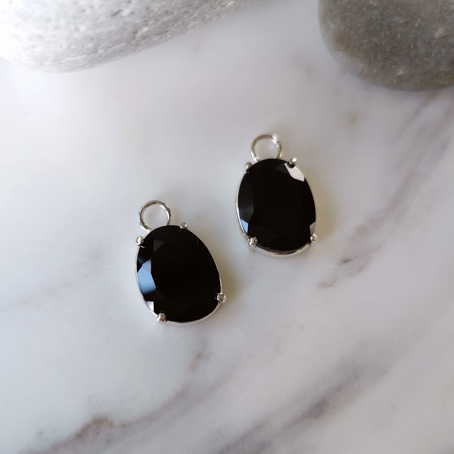 Black Spinel Earrings Charms - Sterling Silver