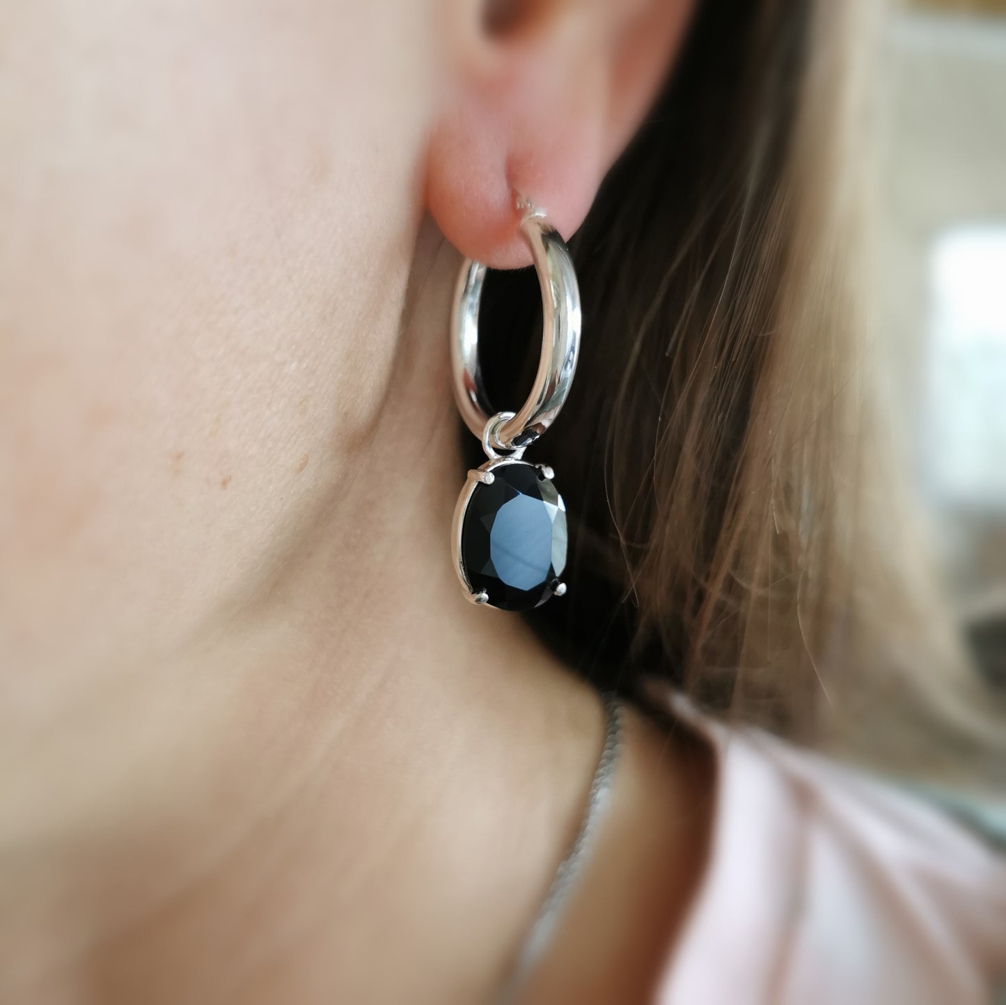 Black Spinel Earrings Charms - Sterling Silver