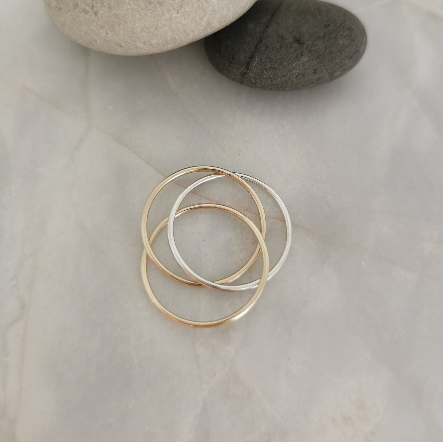 Delicate Single Silver, Double Gold Band Russian Ring