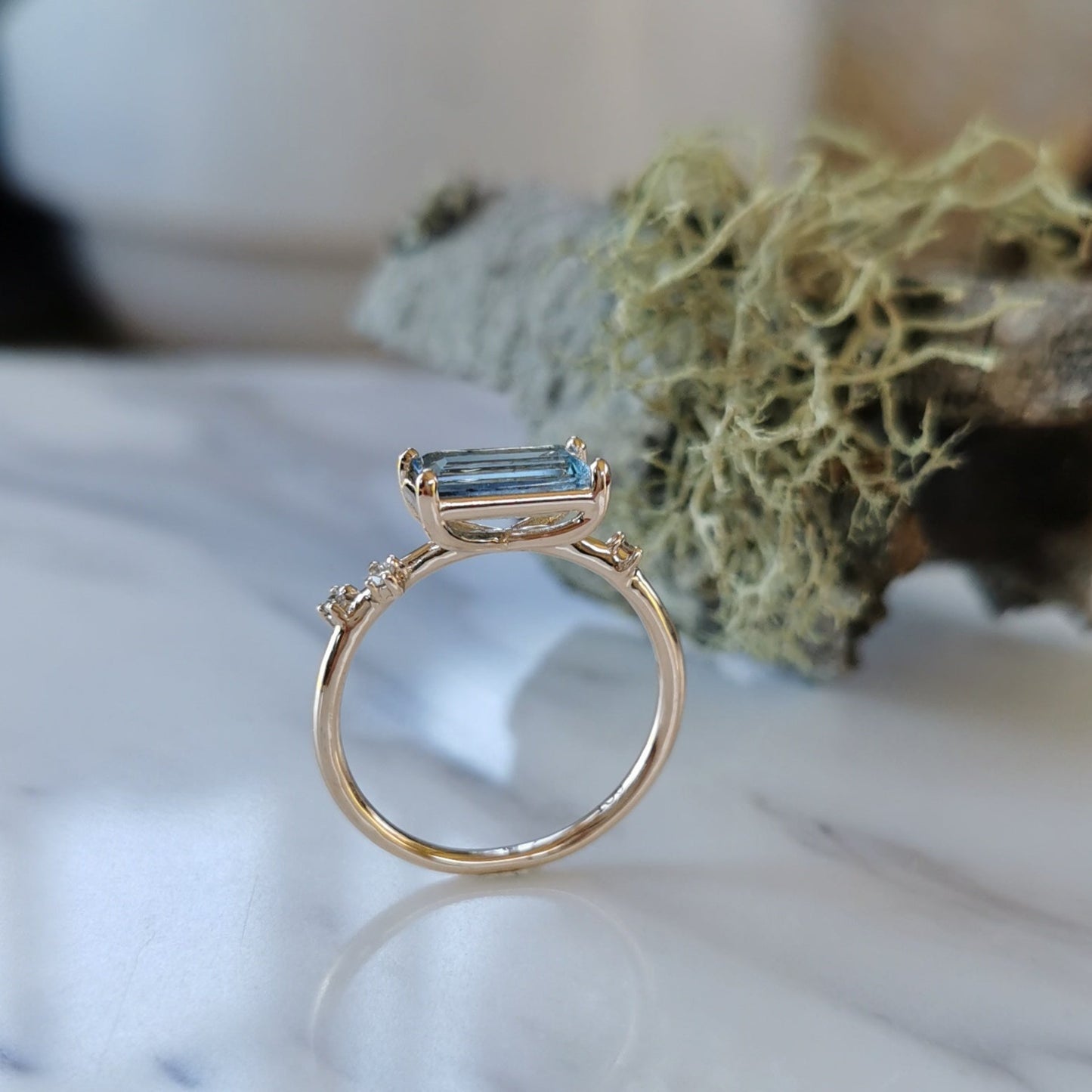 Sky Baguette Cut Blue Topaz & Diamond Ring