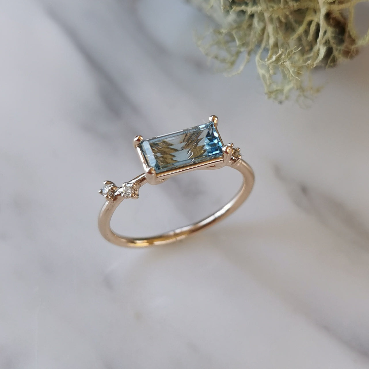 Sky Baguette Cut Blue Topaz & Diamond Ring