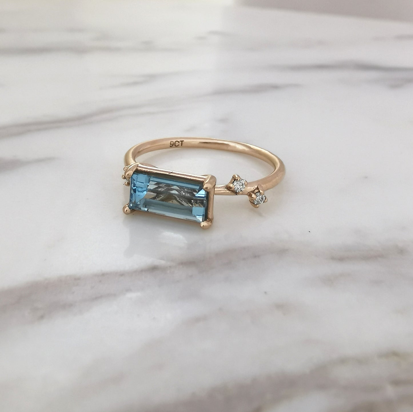 Sky Baguette Cut Blue Topaz & Diamond Ring