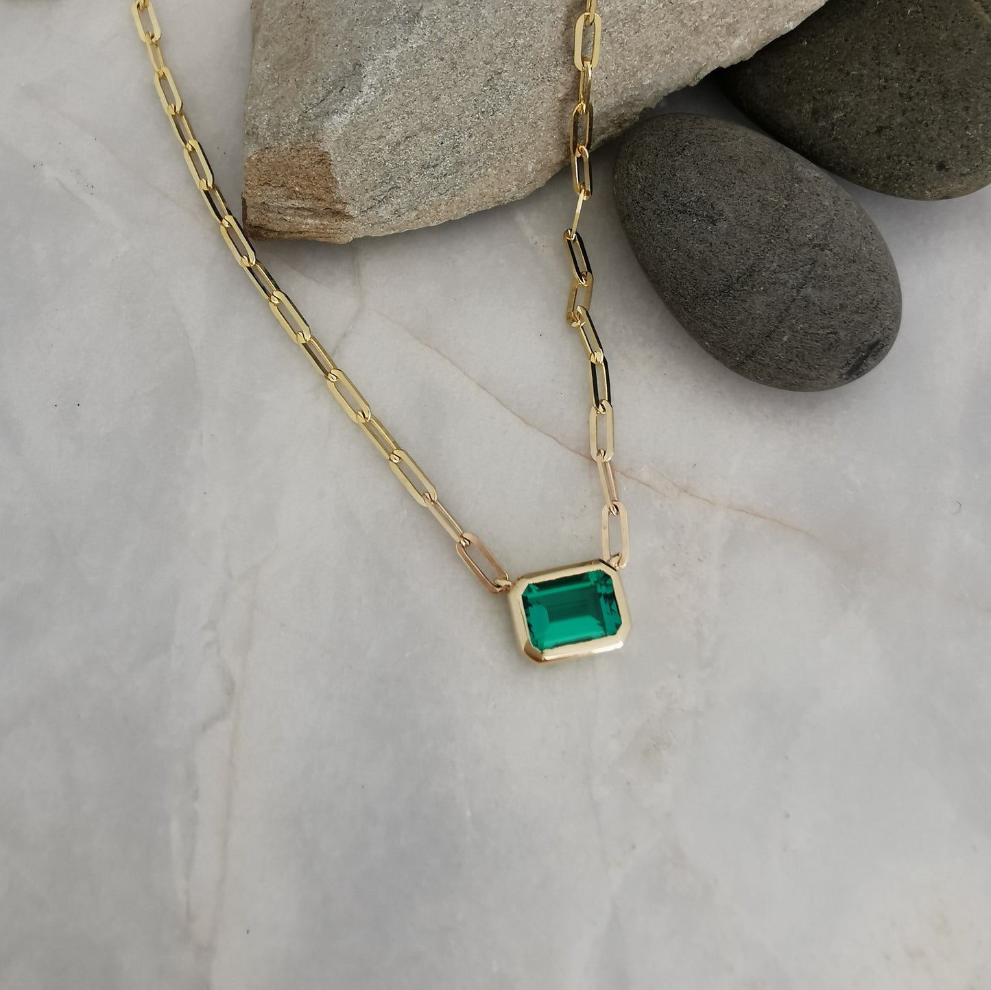Carmen - Paperclip Emerald Necklace