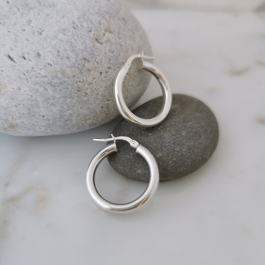 Solid Silver Hoop Earrings -3mm Thick