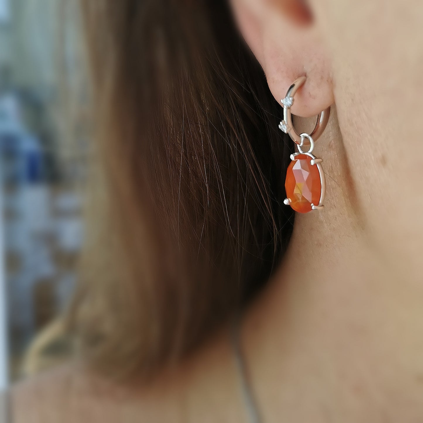 Carnelian Gem Charms for Earrings - Sterling Silver