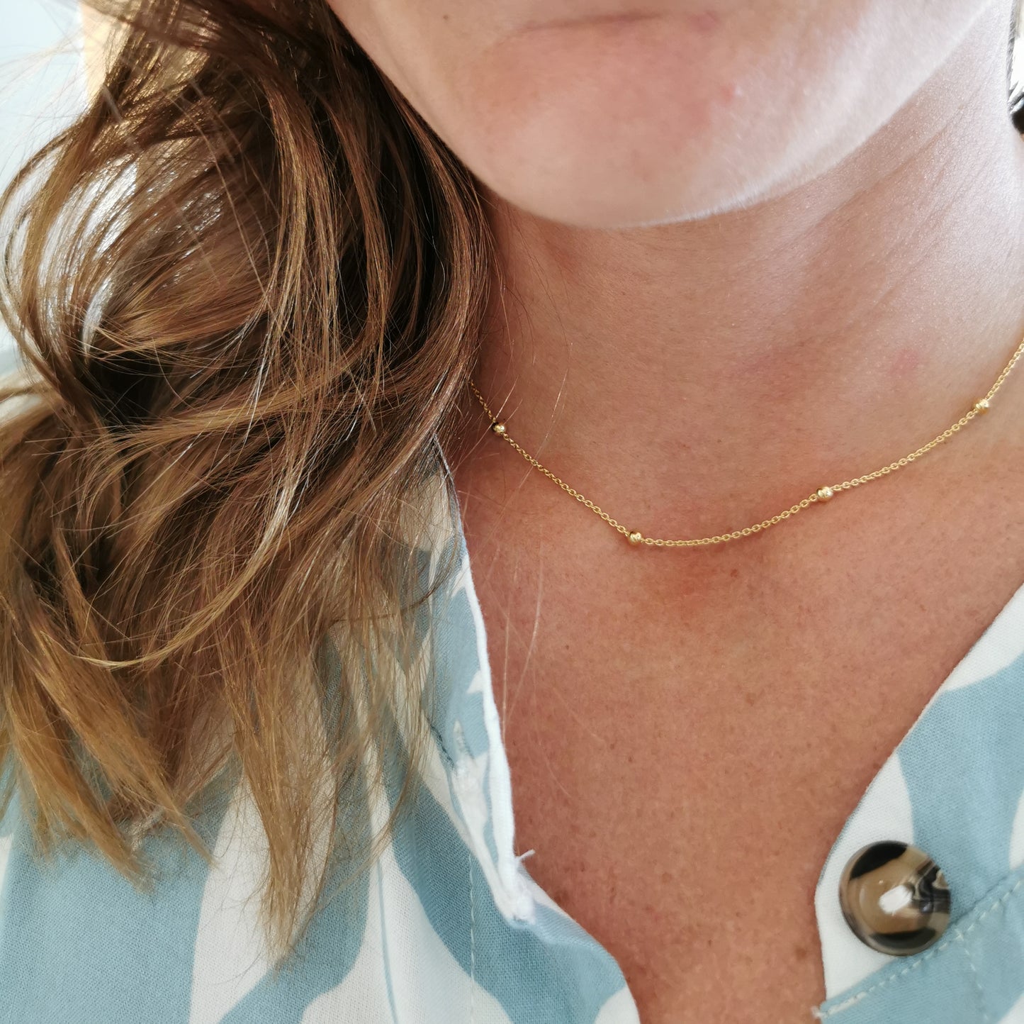 Dainty Silver Beaded Necklace