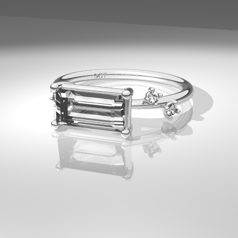 Sky Baguette Cut Blue Topaz & Diamond Ring