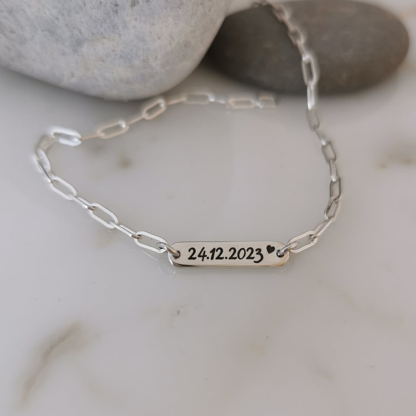 Engraved 9ct Gold or Sterling Silver Paperclip Bracelet or Anklet