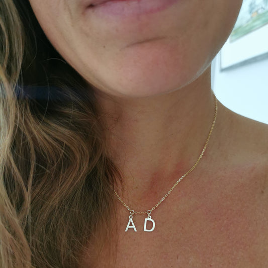 40cm 9ct Gold Initial Necklace with Two Initials Charms Attached