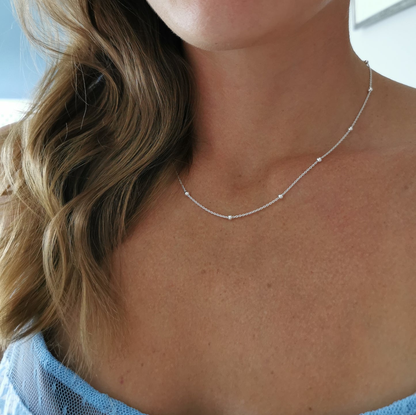 Dainty Silver Beaded Necklace