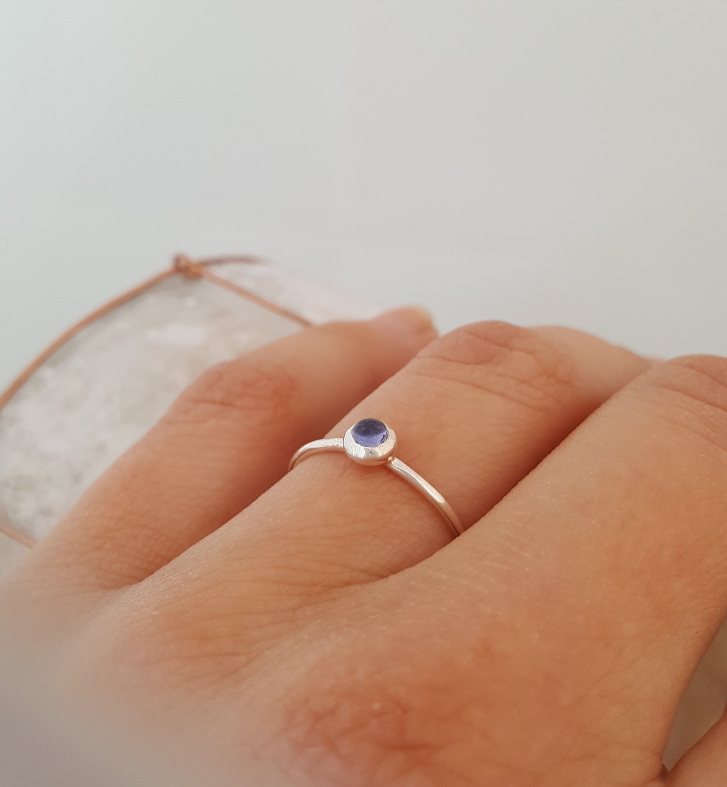 Fine Silver Cabochon Iolite Stack Ring