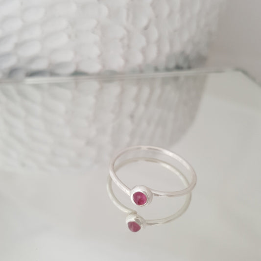 Fine Silver Pink Tourmaline Cabochon Stack Ring