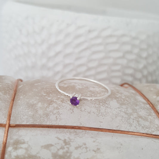 Fine Textured Silver Amethyst Stack Ring