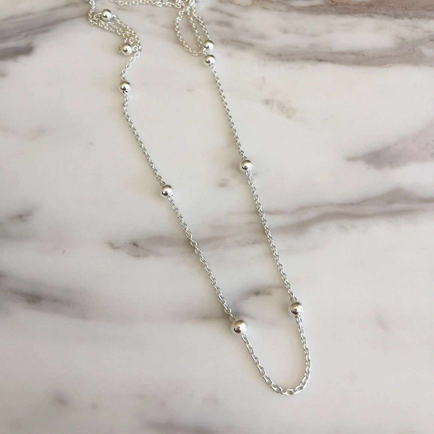 Dainty Silver Beaded Necklace
