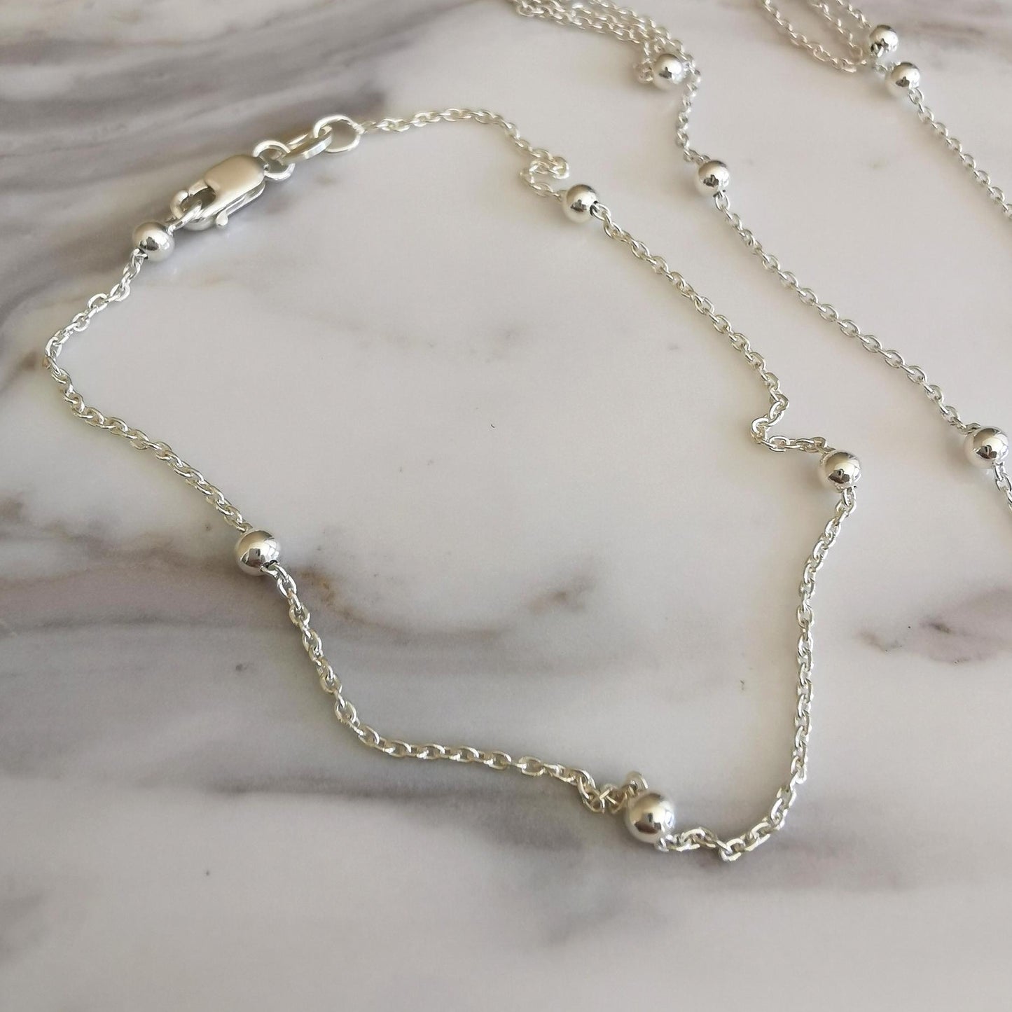 Dainty Silver Beaded Bracelet