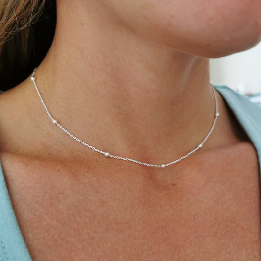 Dainty Silver Beaded Necklace