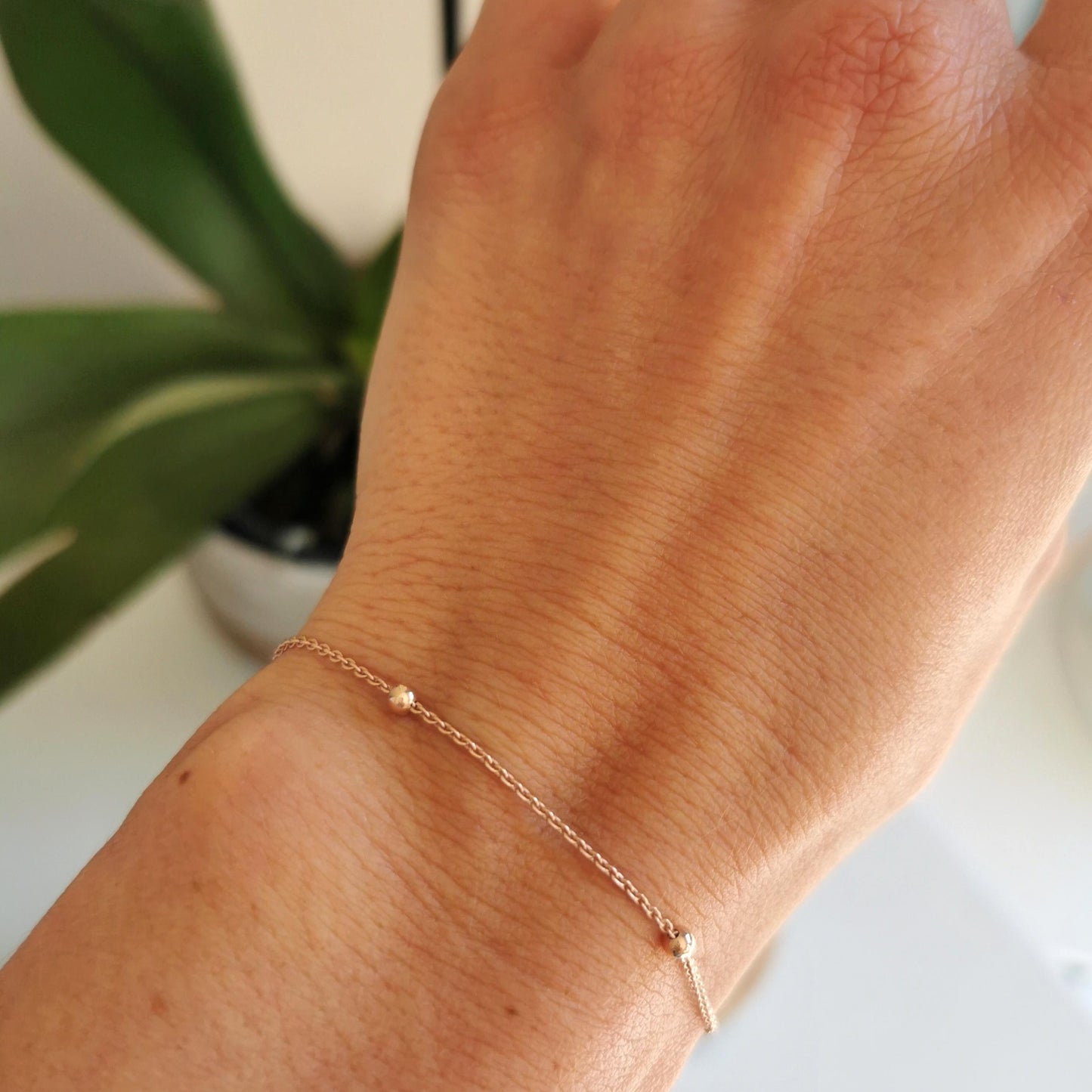 Dainty Silver Beaded Bracelet