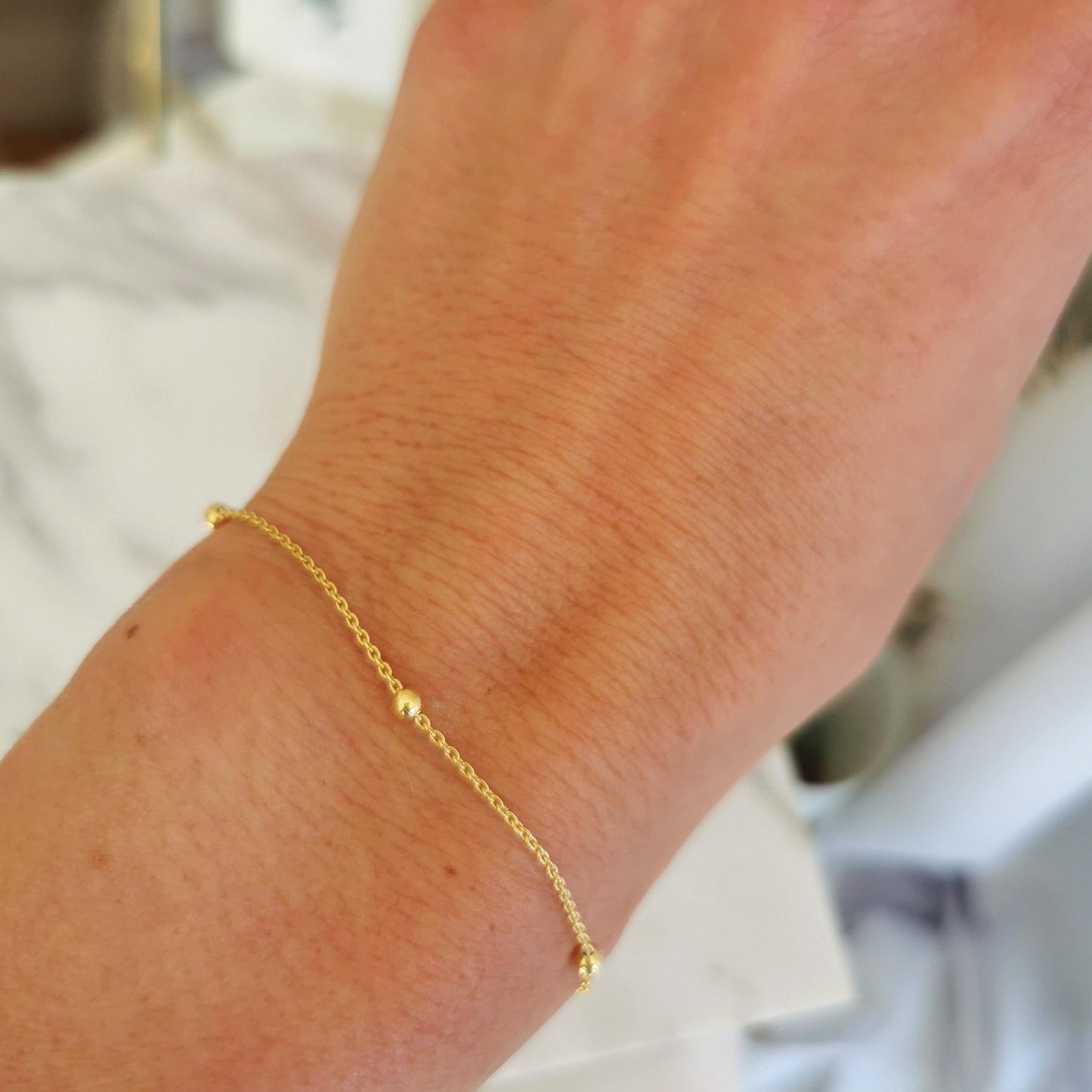Dainty Silver Beaded Bracelet