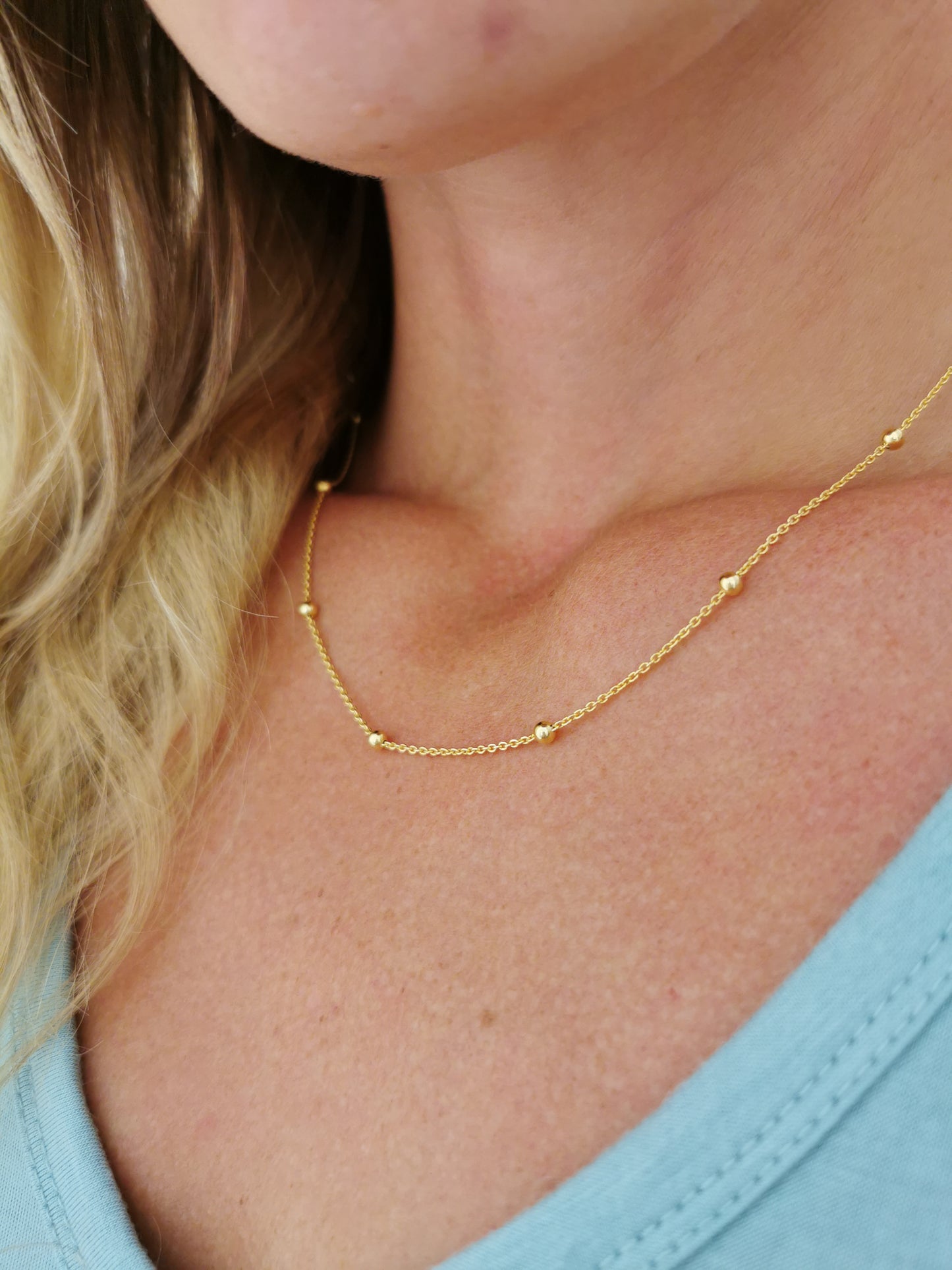 Dainty Silver Beaded Necklace