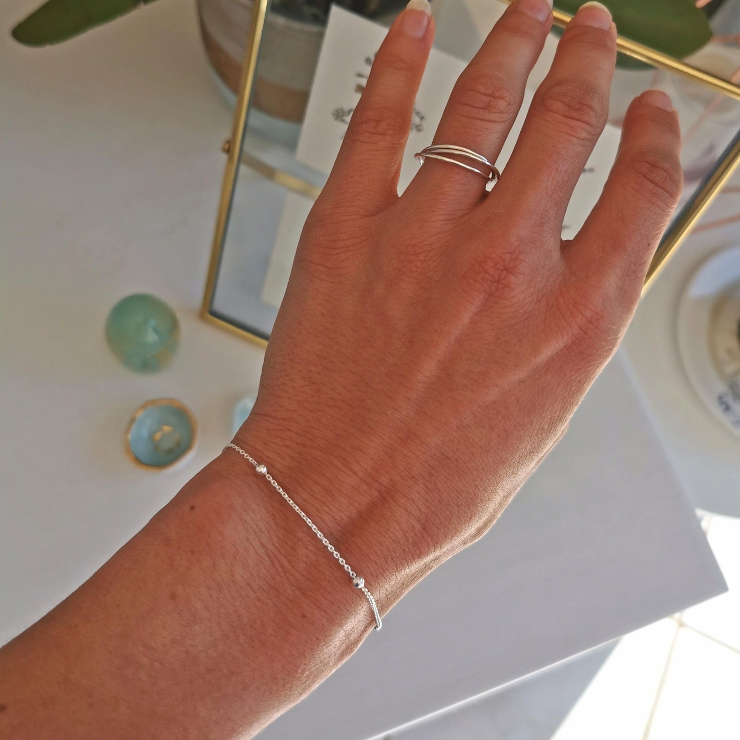 Dainty Silver Beaded Bracelet