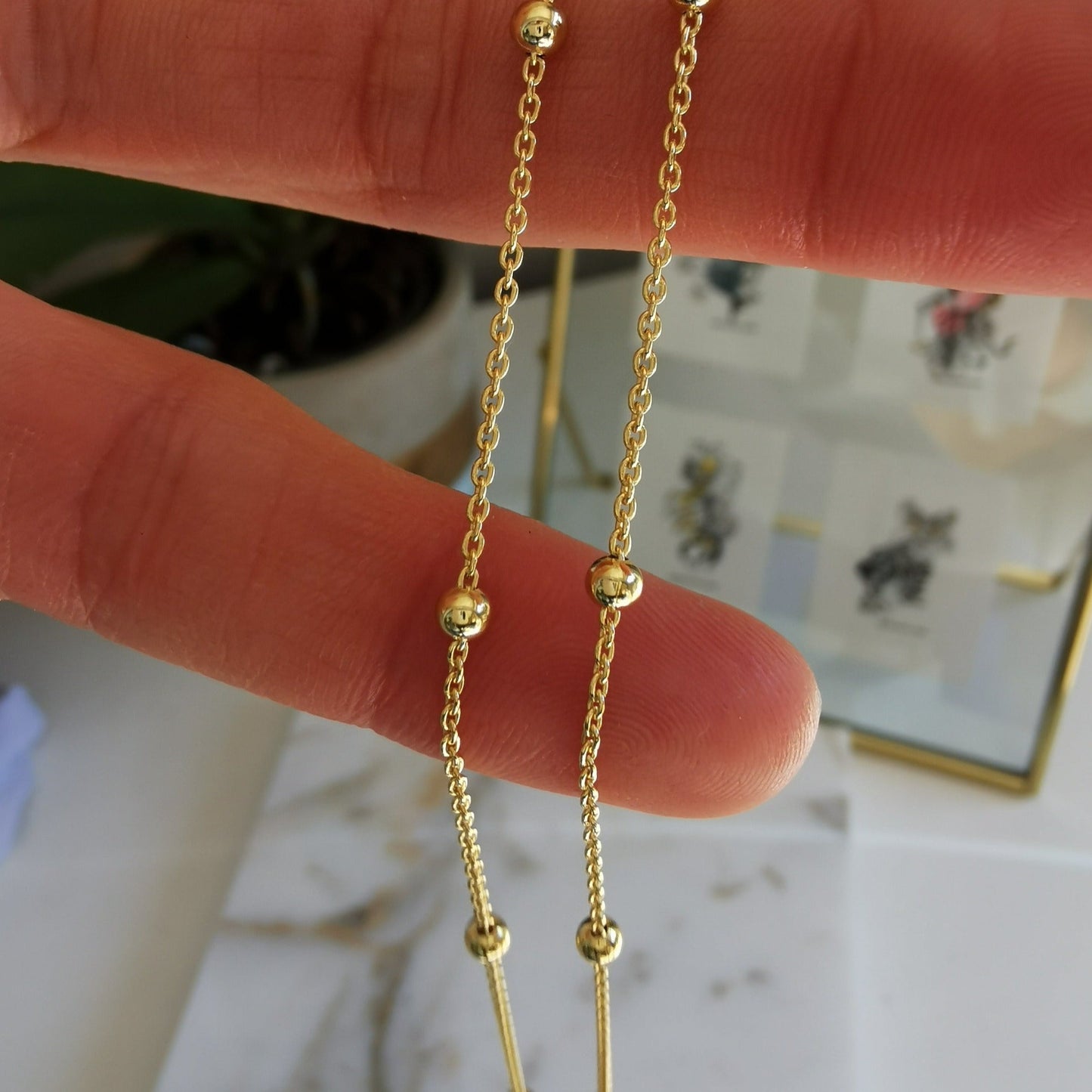 Dainty Silver Beaded Necklace