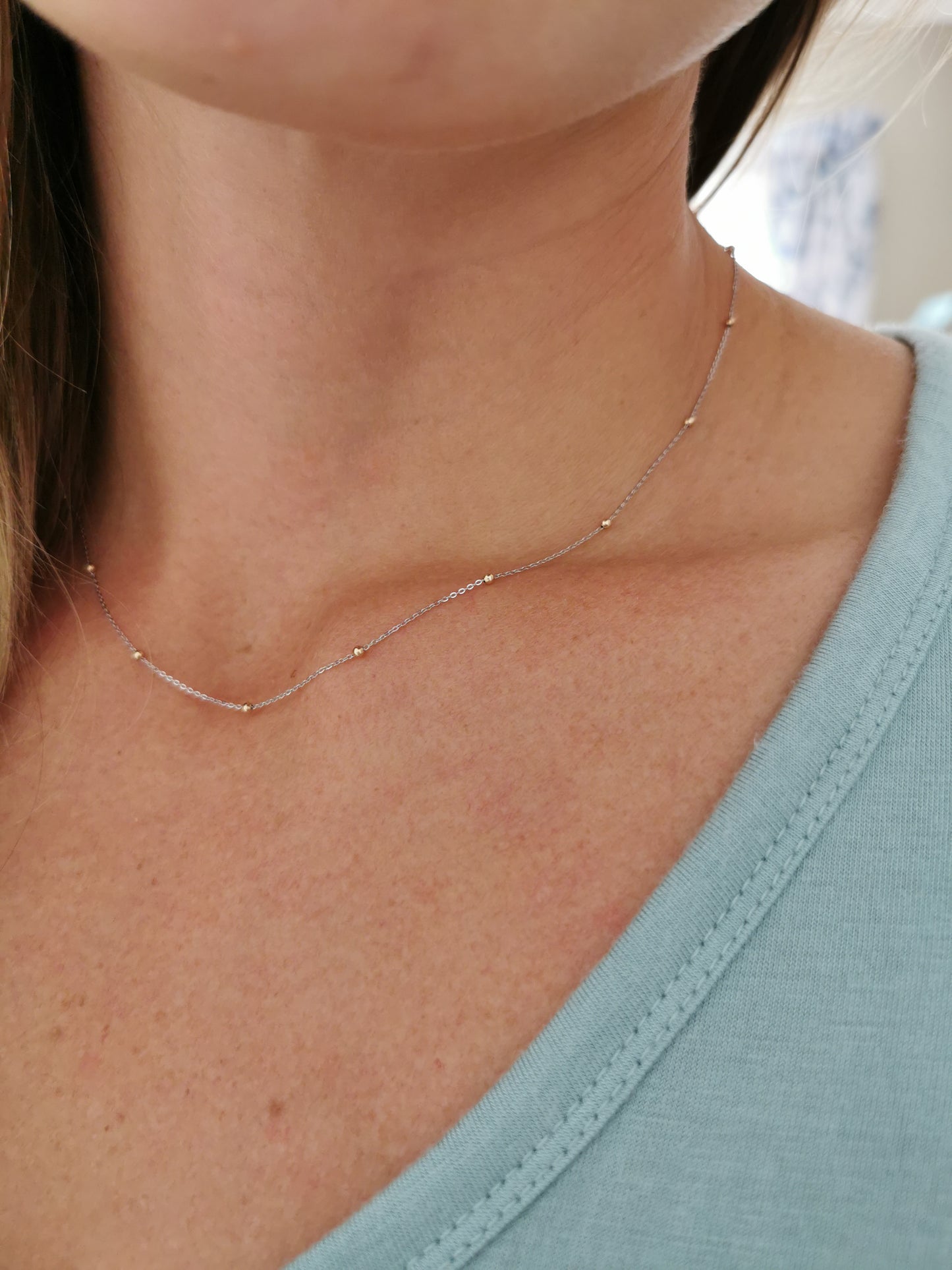 Drops of Gold - 9ct White Gold Chain with fine Yellow Gold Beads