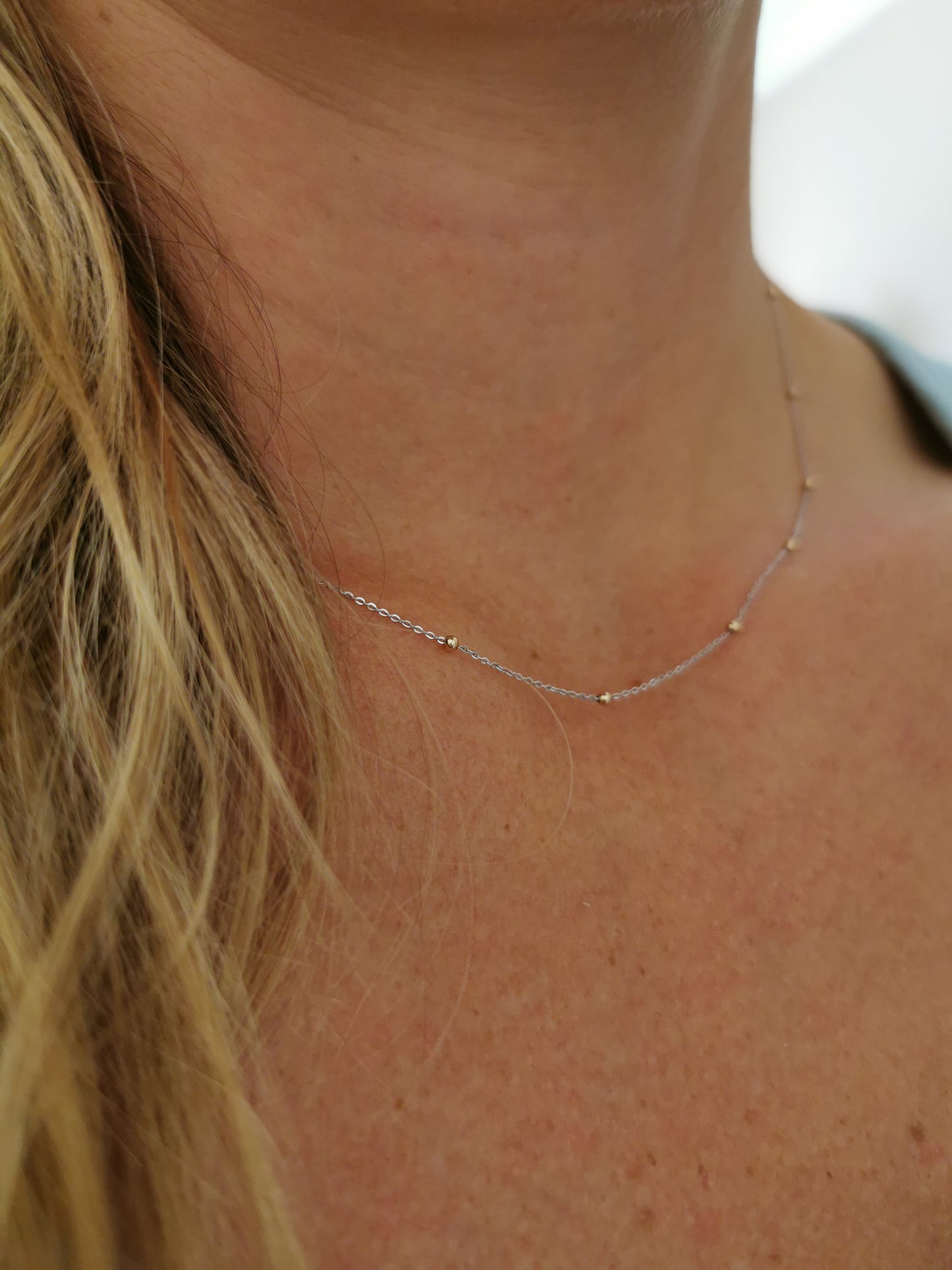 Drops of Gold - 9ct White Gold Chain with fine Yellow Gold Beads