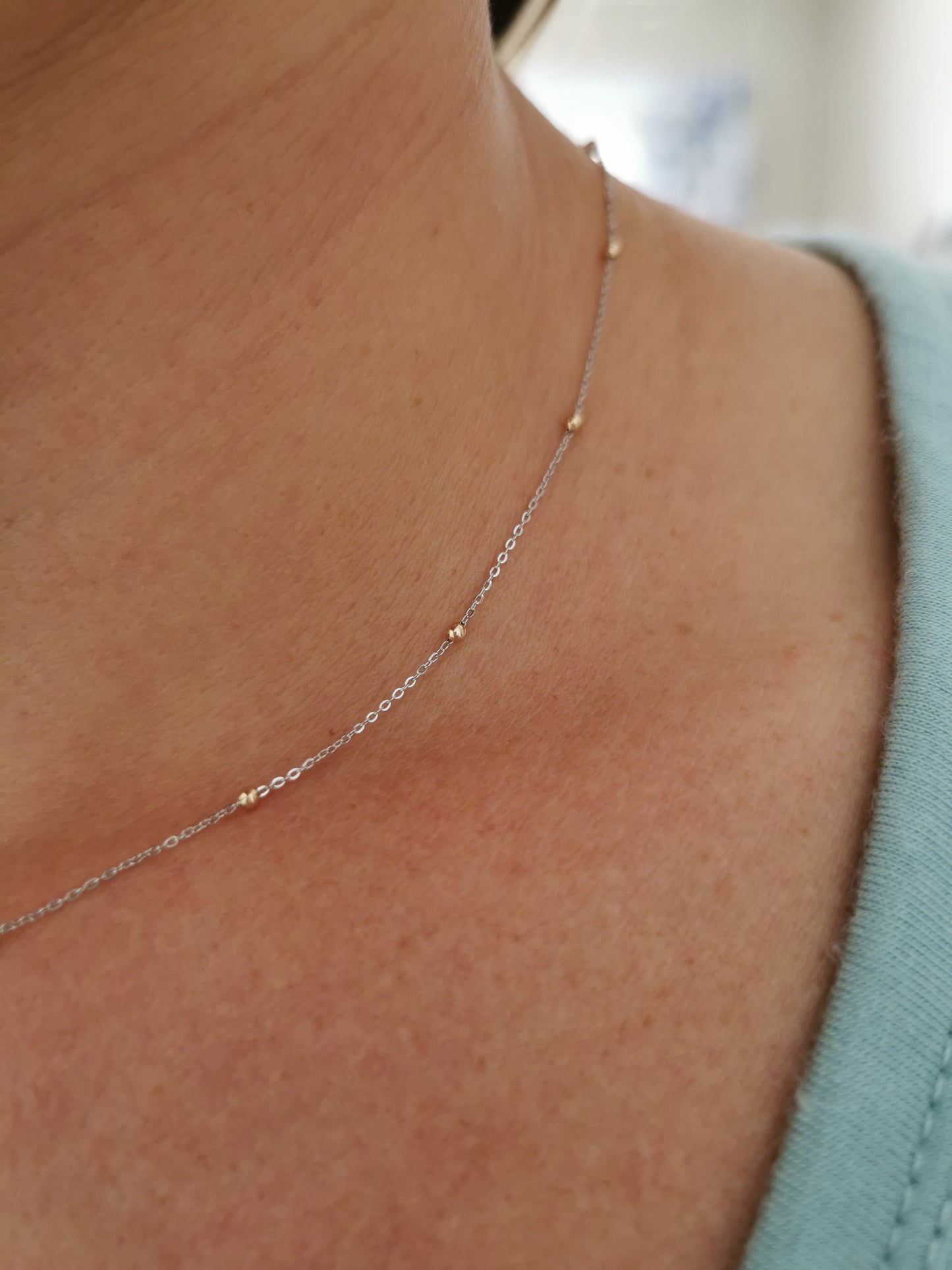 Drops of Gold - 9ct White Gold Chain with fine Yellow Gold Beads