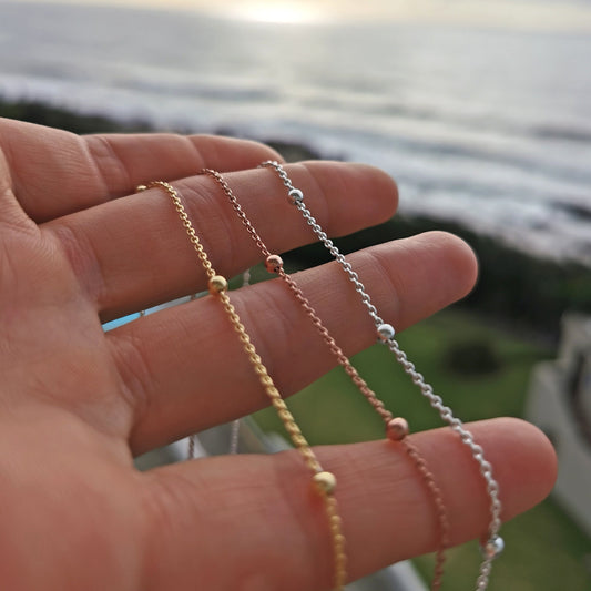 Dainty Silver Beaded Anklet