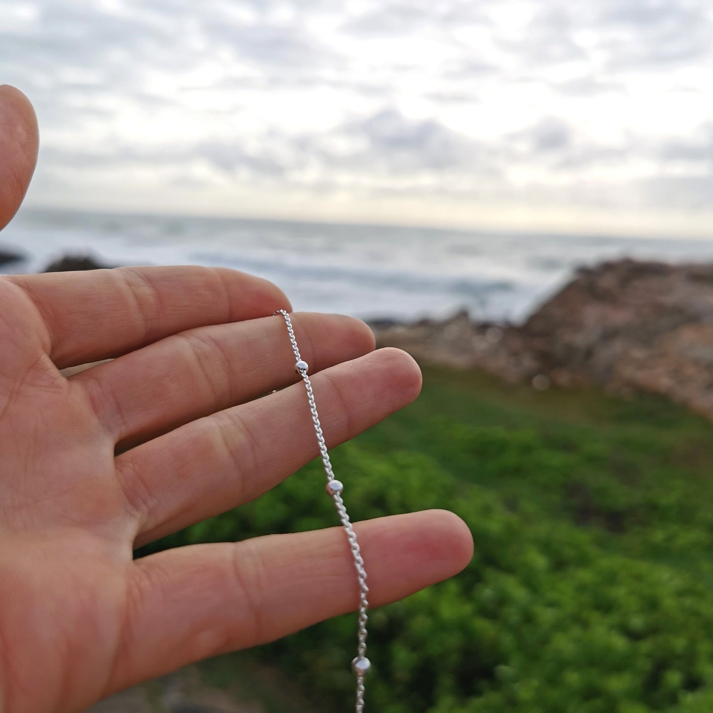 Dainty Silver Beaded Anklet